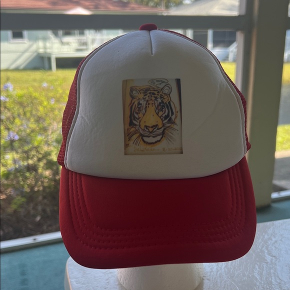 Tiger Friday Other - Red, White Tiger Art Trucker Hat by Author of A Voice From The White Horse book.